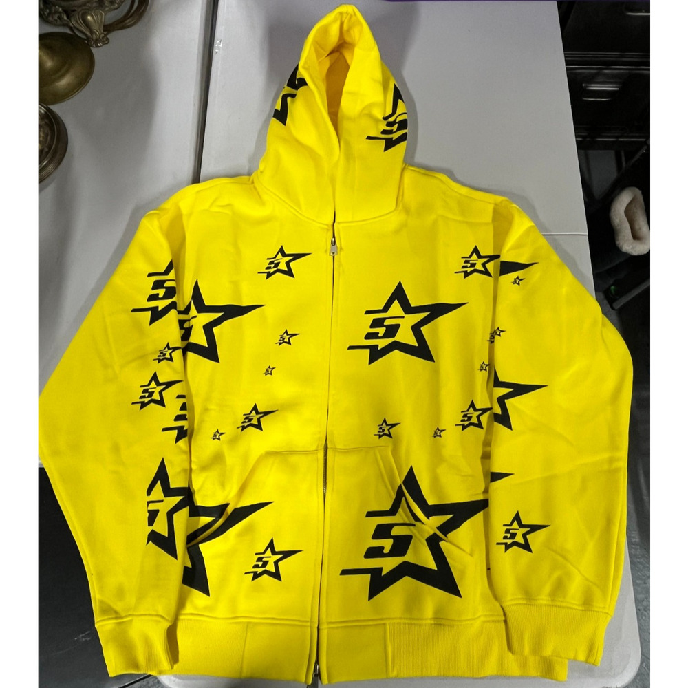Sp5der 5Star Print Yellow/Black Hoodie Size XL